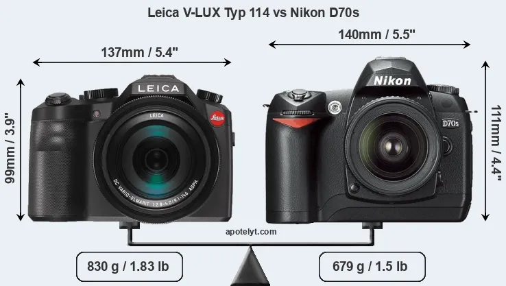 Size Leica V-LUX Typ 114 vs Nikon D70s