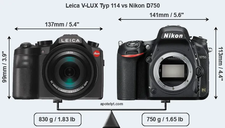Size Leica V-LUX Typ 114 vs Nikon D750