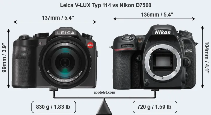 Size Leica V-LUX Typ 114 vs Nikon D7500