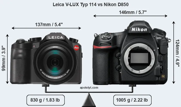 Size Leica V-LUX Typ 114 vs Nikon D850