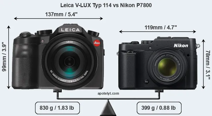 Size Leica V-LUX Typ 114 vs Nikon P7800