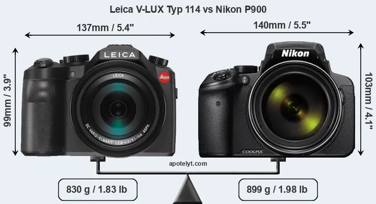 Size Leica V-LUX Typ 114 vs Nikon P900