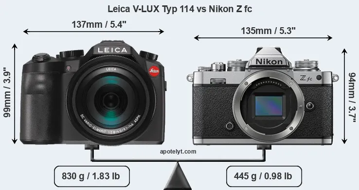 Size Leica V-LUX Typ 114 vs Nikon Z fc