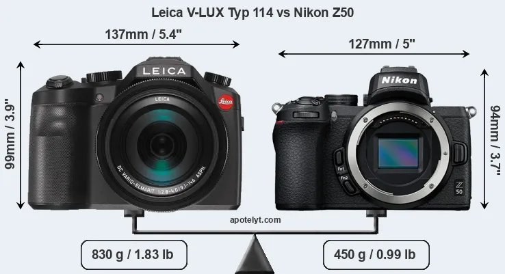 Size Leica V-LUX Typ 114 vs Nikon Z50
