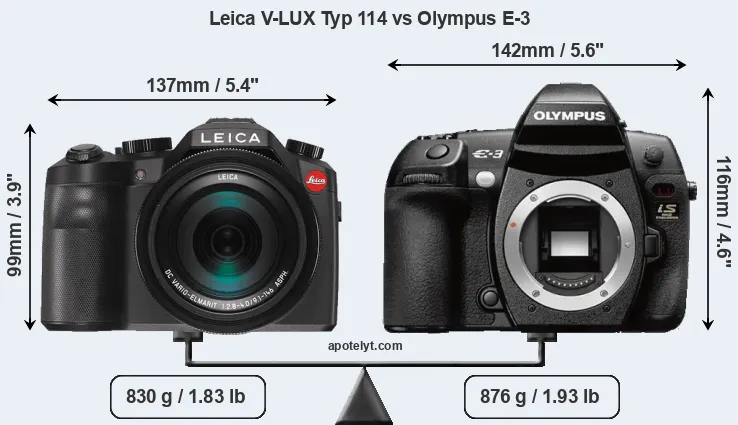 Size Leica V-LUX Typ 114 vs Olympus E-3