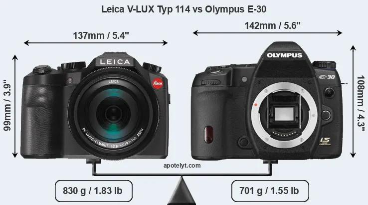 Size Leica V-LUX Typ 114 vs Olympus E-30