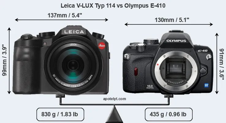 Size Leica V-LUX Typ 114 vs Olympus E-410