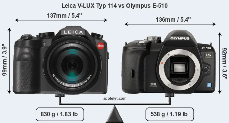 Size Leica V-LUX Typ 114 vs Olympus E-510