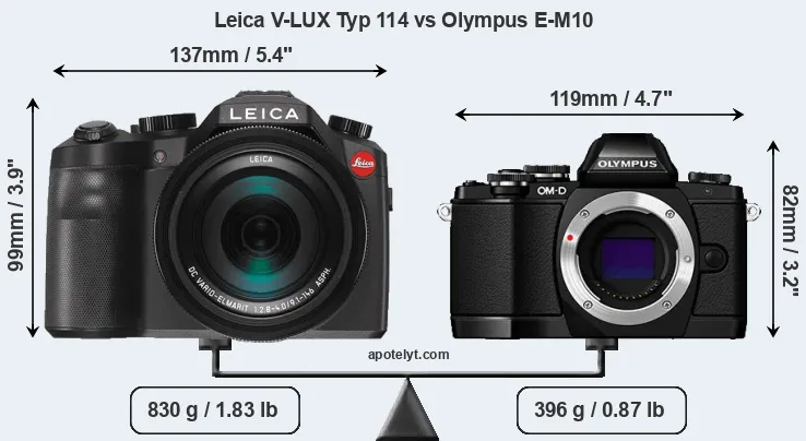 Size Leica V-LUX Typ 114 vs Olympus E-M10