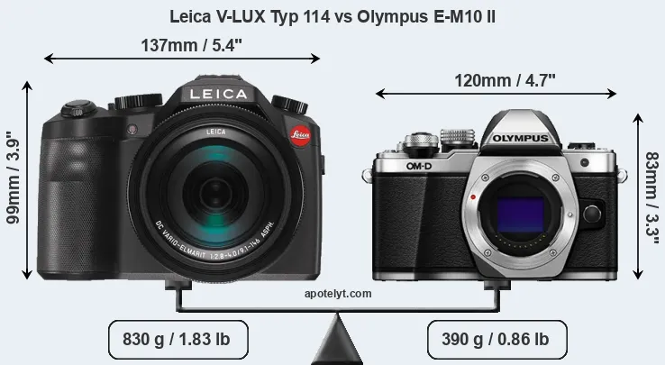 Size Leica V-LUX Typ 114 vs Olympus E-M10 II