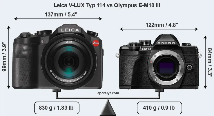 Size Leica V-LUX Typ 114 vs Olympus E-M10 III