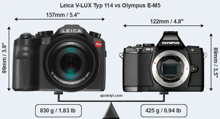 Size Leica V-LUX Typ 114 vs Olympus E-M5