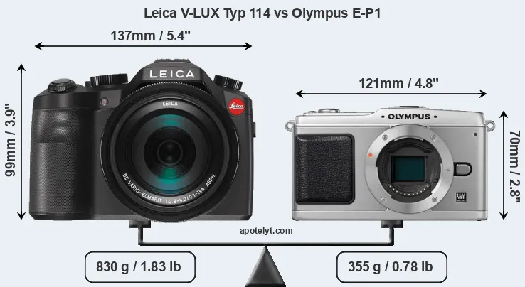 Size Leica V-LUX Typ 114 vs Olympus E-P1