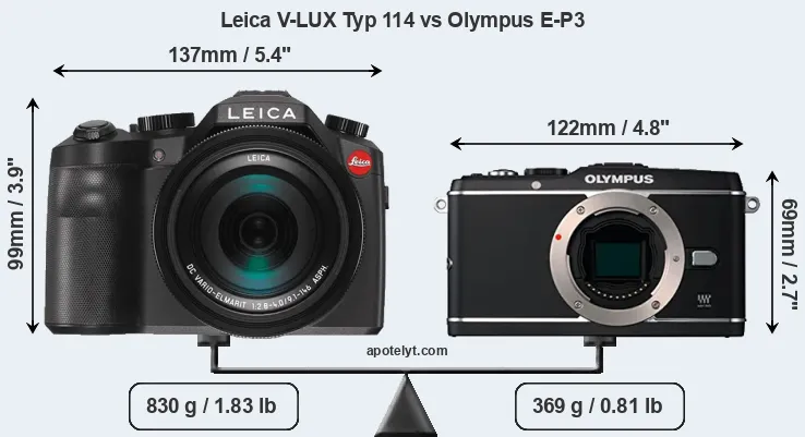 Size Leica V-LUX Typ 114 vs Olympus E-P3