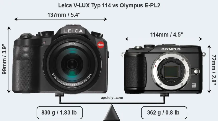 Size Leica V-LUX Typ 114 vs Olympus E-PL2