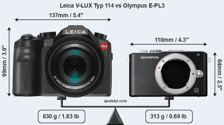 Size Leica V-LUX Typ 114 vs Olympus E-PL3