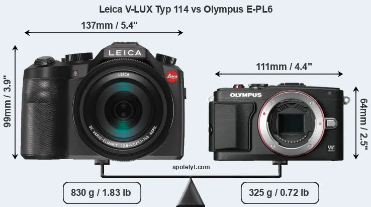 Size Leica V-LUX Typ 114 vs Olympus E-PL6