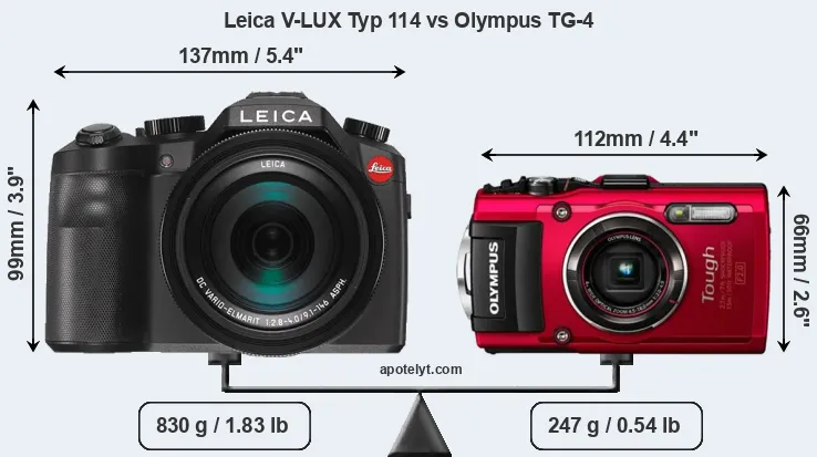 Size Leica V-LUX Typ 114 vs Olympus TG-4