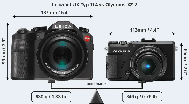 Size Leica V-LUX Typ 114 vs Olympus XZ-2