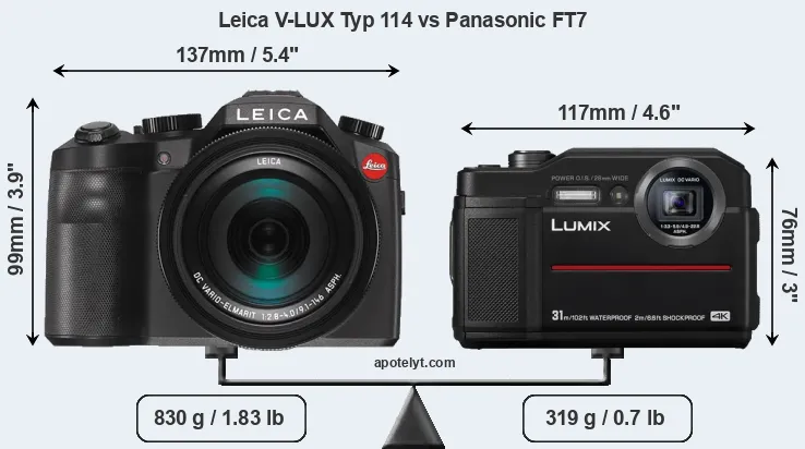Size Leica V-LUX Typ 114 vs Panasonic FT7