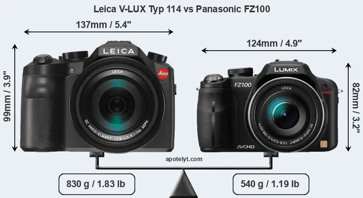 Size Leica V-LUX Typ 114 vs Panasonic FZ100