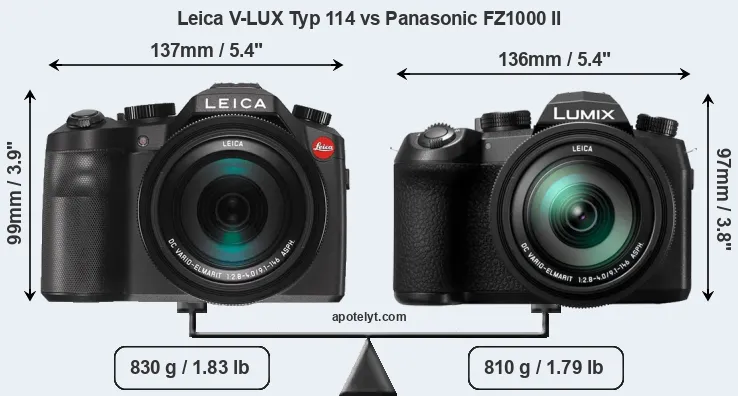 Size Leica V-LUX Typ 114 vs Panasonic FZ1000 II