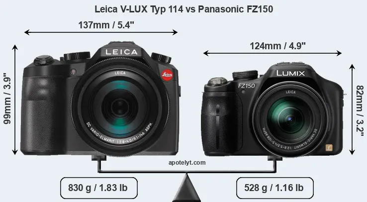 Size Leica V-LUX Typ 114 vs Panasonic FZ150