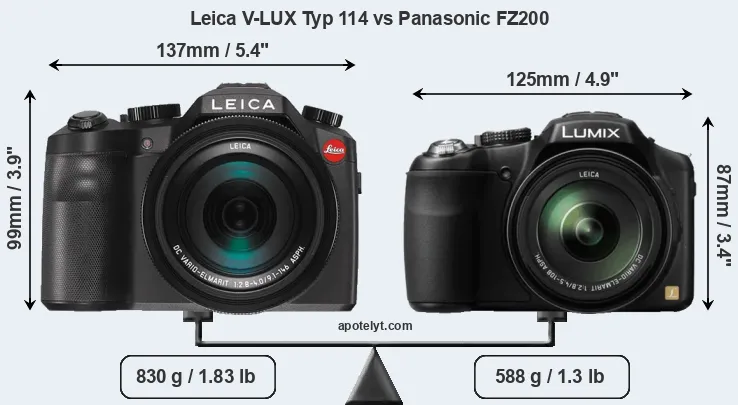 Size Leica V-LUX Typ 114 vs Panasonic FZ200