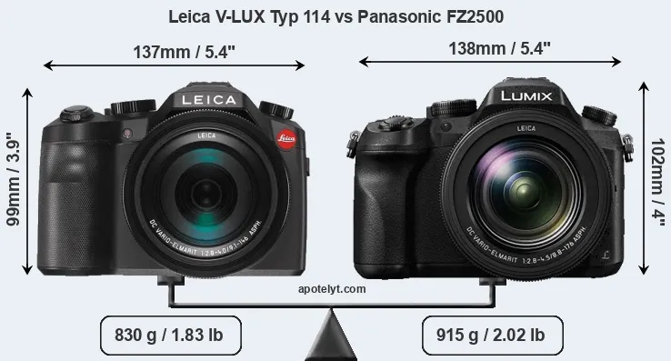 Size Leica V-LUX Typ 114 vs Panasonic FZ2500
