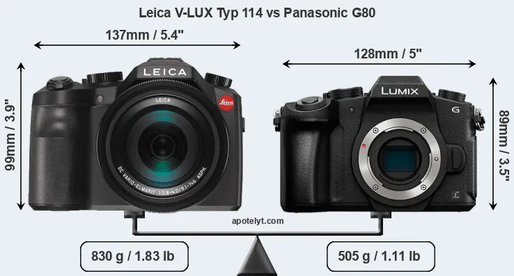 Size Leica V-LUX Typ 114 vs Panasonic G80