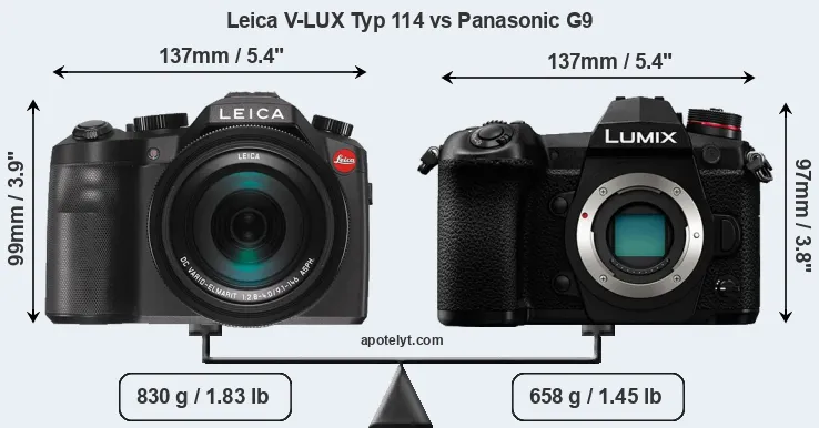 Size Leica V-LUX Typ 114 vs Panasonic G9
