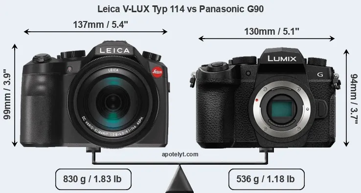 Size Leica V-LUX Typ 114 vs Panasonic G90