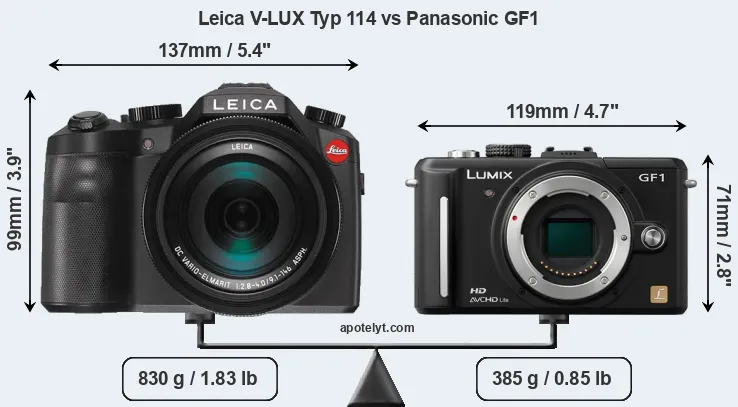 Size Leica V-LUX Typ 114 vs Panasonic GF1