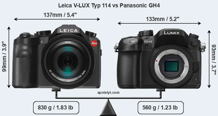 Size Leica V-LUX Typ 114 vs Panasonic GH4