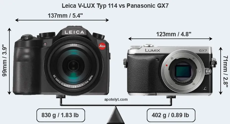 Size Leica V-LUX Typ 114 vs Panasonic GX7