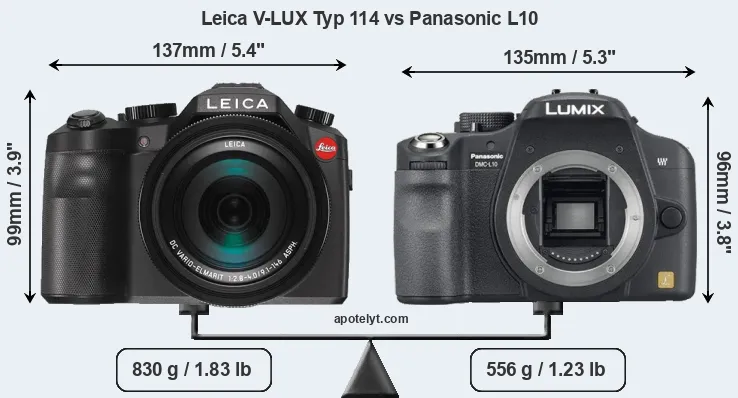 Size Leica V-LUX Typ 114 vs Panasonic L10