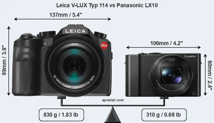 Size Leica V-LUX Typ 114 vs Panasonic LX10