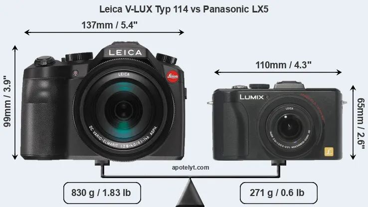 Size Leica V-LUX Typ 114 vs Panasonic LX5