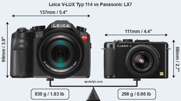 Size Leica V-LUX Typ 114 vs Panasonic LX7