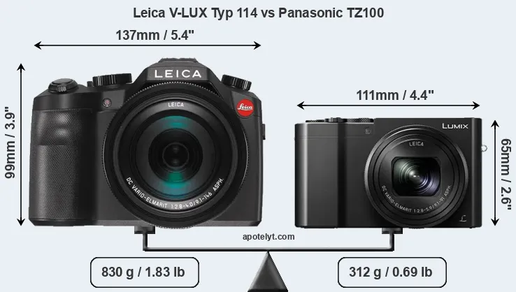 Size Leica V-LUX Typ 114 vs Panasonic TZ100