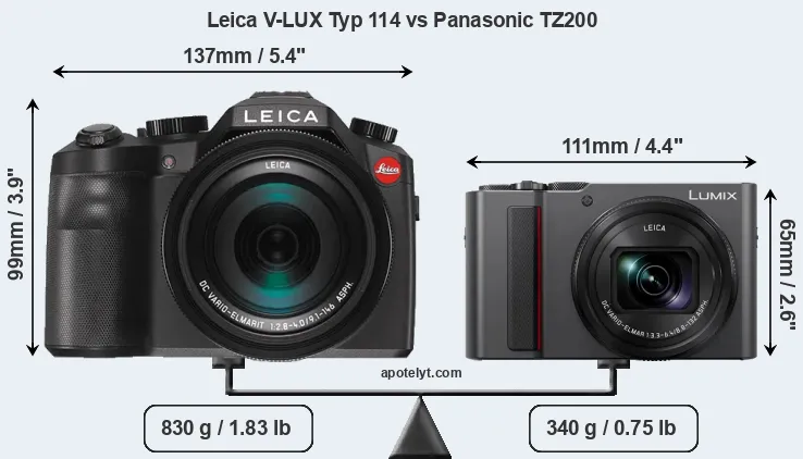 Size Leica V-LUX Typ 114 vs Panasonic TZ200