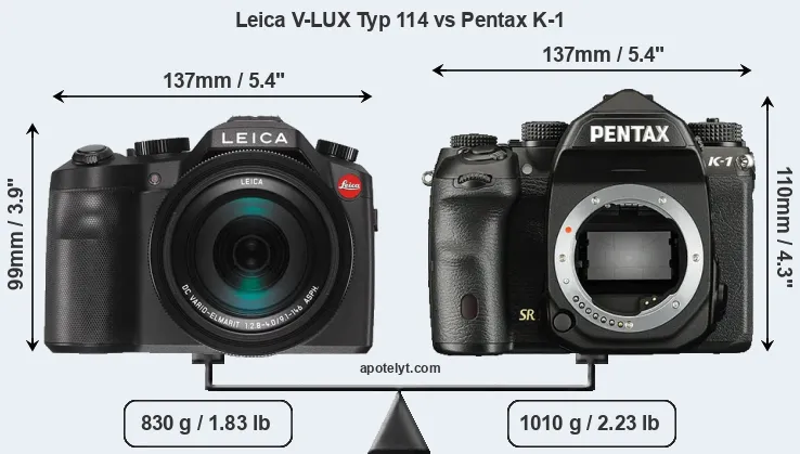 Size Leica V-LUX Typ 114 vs Pentax K-1