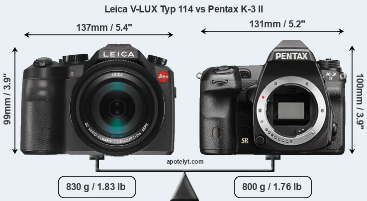Size Leica V-LUX Typ 114 vs Pentax K-3 II