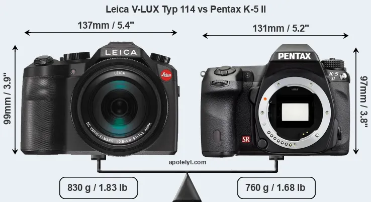 Size Leica V-LUX Typ 114 vs Pentax K-5 II