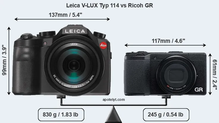 Size Leica V-LUX Typ 114 vs Ricoh GR