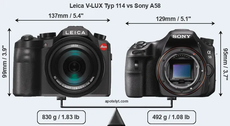 Size Leica V-LUX Typ 114 vs Sony A58