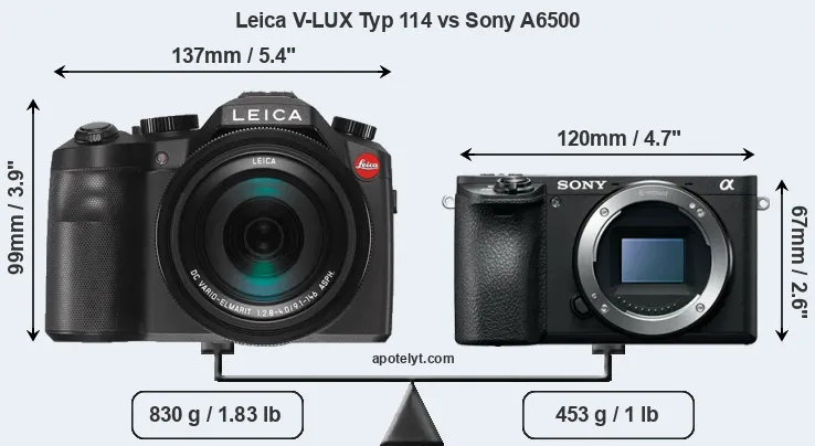 Size Leica V-LUX Typ 114 vs Sony A6500