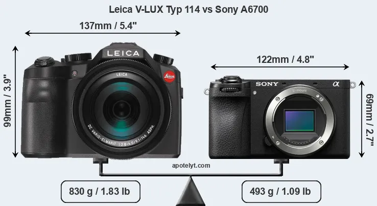 Size Leica V-LUX Typ 114 vs Sony A6700