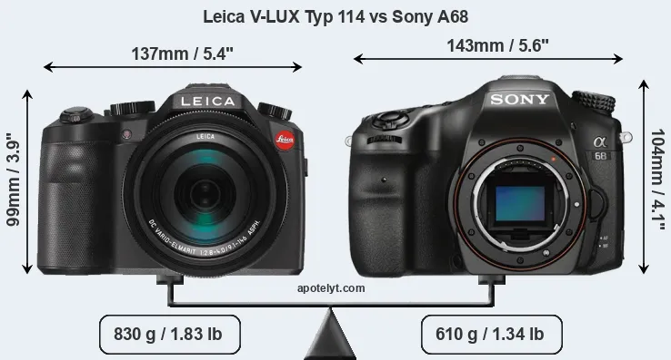 Size Leica V-LUX Typ 114 vs Sony A68