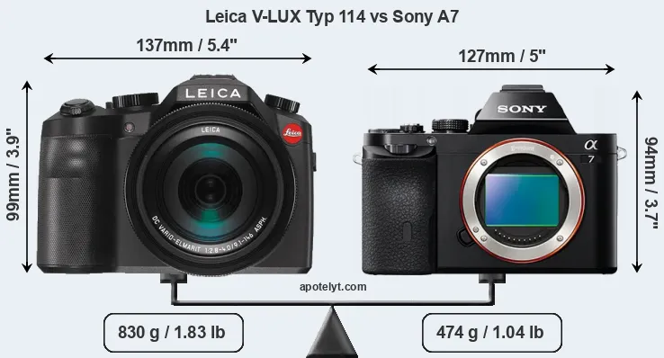 Size Leica V-LUX Typ 114 vs Sony A7
